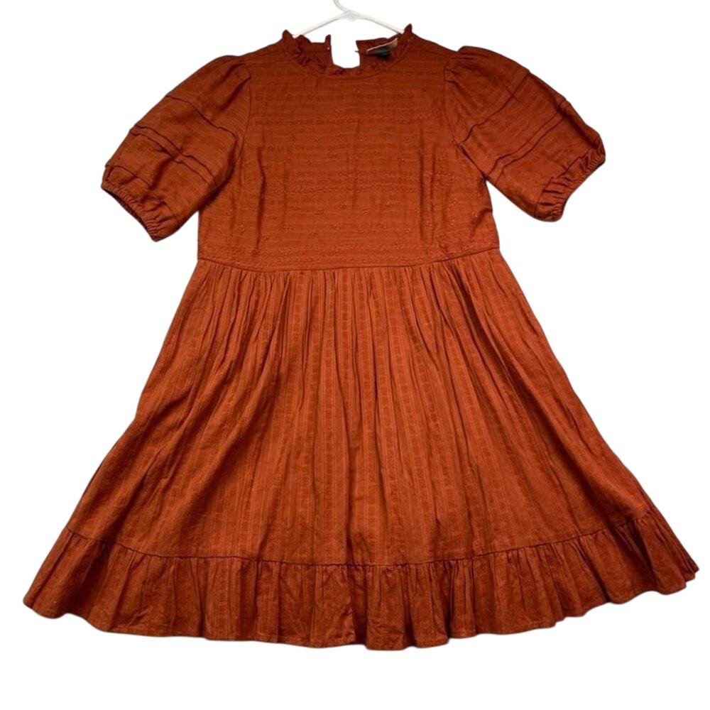 Universal Thread Dress Womens XS Rust Tiered Mini Embroidered Puff Sleeve Boho - Picture 1 of 9